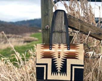 Large Tote || Southwestern Harding Oxford Black Leather || Rosebud Originals