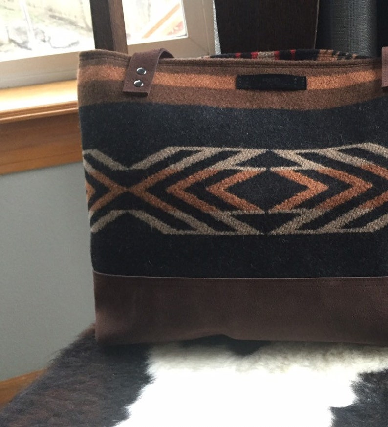 Large Tote Bag Southwestern Chimayo Wool Leather Rosebud Originals