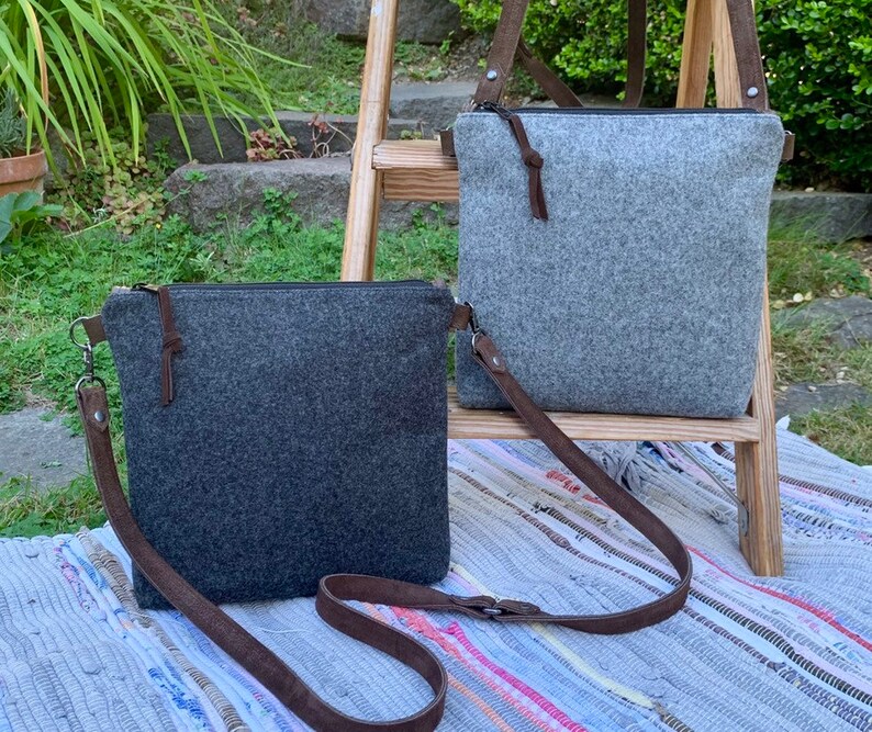 Charcoal Grey Crossbody Messenger Purse Pendleton Wool Brown Leather Rosebud Originals