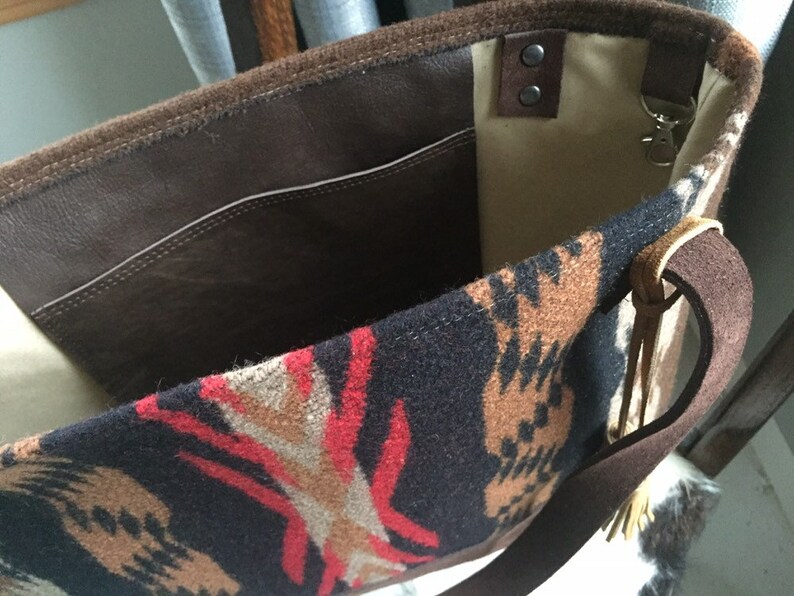 Large Tote Bag Southwestern Chimayo Wool Leather Rosebud Originals