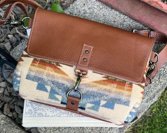 Fanny Pack Hip Belt Chest Bag || Southwestern Wool Brown Leather || Rosebud Originals