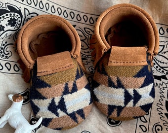 Scout Baby Moccasin 6-12 month || Southwestern Wool Light Brown Chap Leather || Rosebud Originals