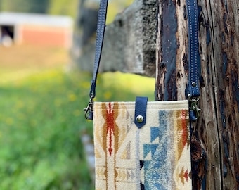 Southwestern Crossbody Satchel || Shonto Wheatlands Blue Leather || Rosebud Originals