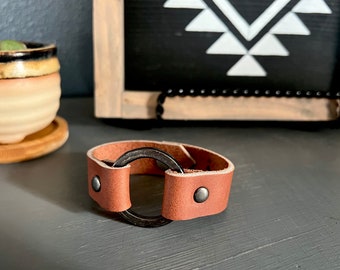 Rust Leather Hammered Bracelet || Rosebud Originals