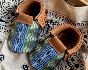 Scout Baby Moccasin 6-12 month || Southwestern Wool Light Brown Chap Leather || Rosebud Originals