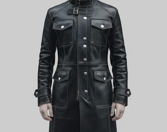 Handmade Genuine Leather Trench Coat, Steampunk Gothic Duster