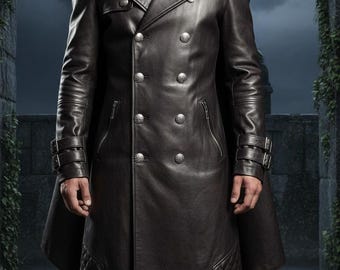 Handgefertigte Echtleder Trenchcoat, Steampunk Gothic Duster, Custom Fit
