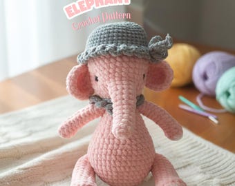 Haakpatroon roze olifant, amigurumi-speelgoed (digitale download)