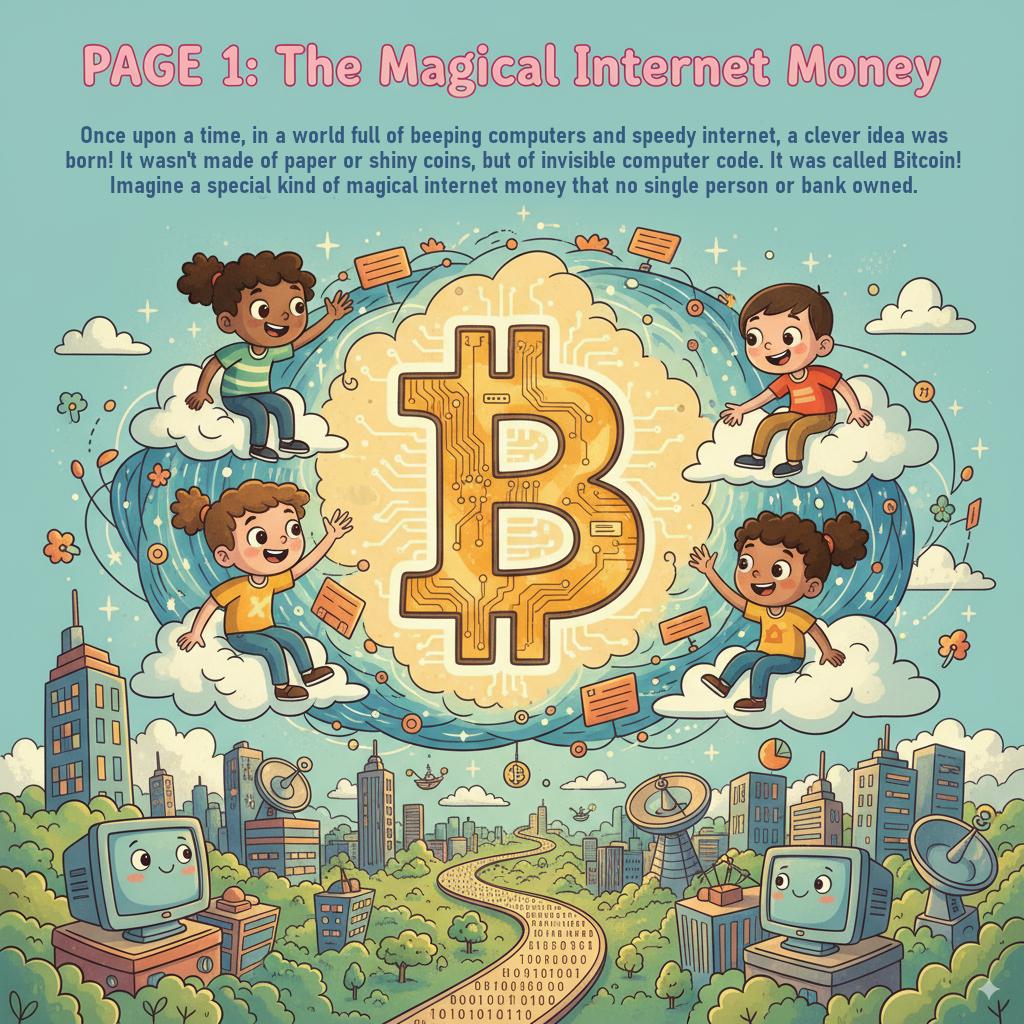 ビットコインキッズストーリーブック – 10ページのデジタルダウンロード | お金とビットコインに関する子供向けの楽しい教育ストーリー