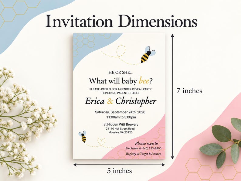Bee Gender Reveal Invitation Template, What Will Baby Bee, Pink and ...