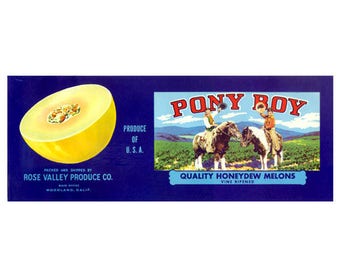 Pony Boy California Honeydew Melon Crate Label
