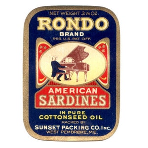 Two 2 1920 Rondo American Sardines Label image 1