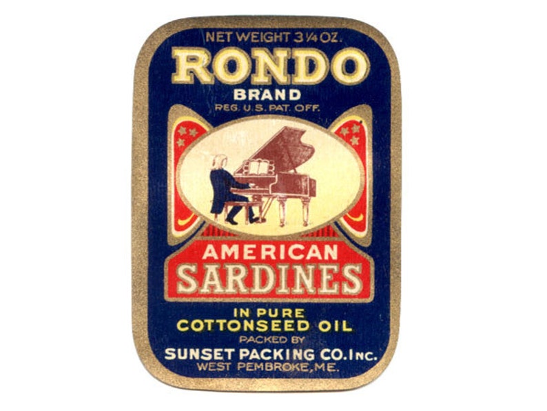 Two 2 1920 Rondo American Sardines Label image 1