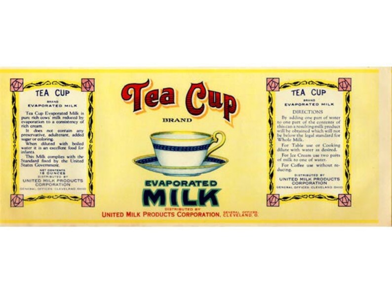 Tea Cup Evaporated Milk Vintage Label Etsy
