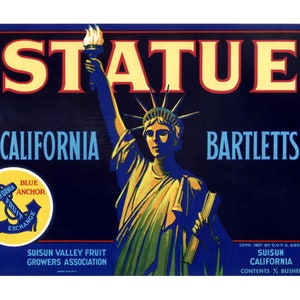 Statue California Bartletts Pear label