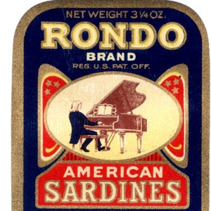 Two 2 1920 Rondo American Sardines Label image 2