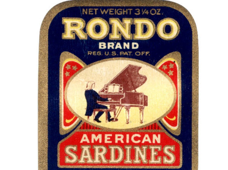 Two 2 1920 Rondo American Sardines Label image 2