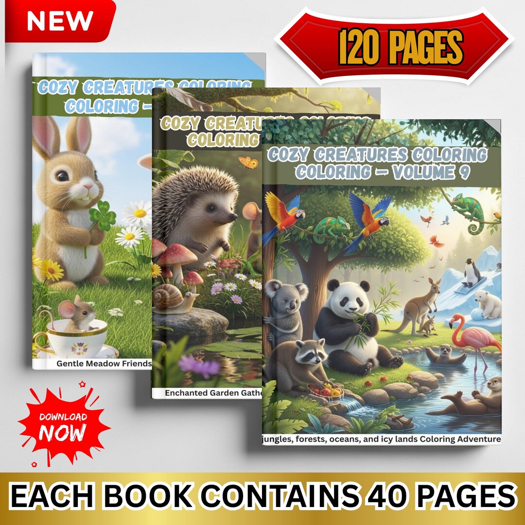 Woodland Animal Coloring Book Bundle | Cozy Creatures Vol. 7–9 | 120 ...