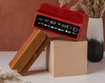 Personalized Leather Jewelry Box: Travel Jewelry Organizer with Magnetic Closure - For Rings, Stud Earrings & Cufflinks