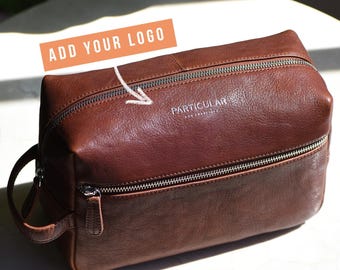 Personalized VIP Gift - Custom Logo Leather Toiletry Bag - Executive / Client Appreciation / Employee / Retirement / Conference / Incentive