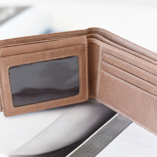 ONE OF A KIND - Latte - Personalized leather card wallet with bill compartments