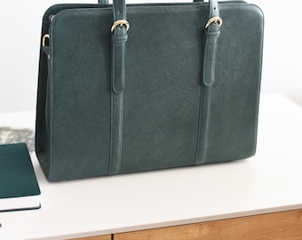 Large Leather Briefcase for Attorney - Fits laptops up to 17&quot; & Legal size folders - Organized Interior, Carry-On Strap - Professional Tote