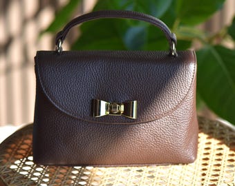 Tiny Bow Leather Handbag with Removable Crossbody Strap - 4 Colors - Soft Pebbled Leather
