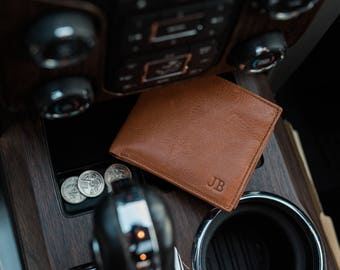 Men's leather wallet - Personalized - Monogrammed - Bifold wallet with coin pocket - Father's day gift - For dad - Husband - Anniversary