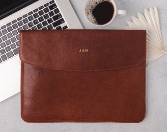 Laptop Sleeve for MacBook Pro / Air 13 / 15 / 16 inch - Leather laptop cover - Envelope sleeve  - Personalized - Monogrammed - Laptop folio