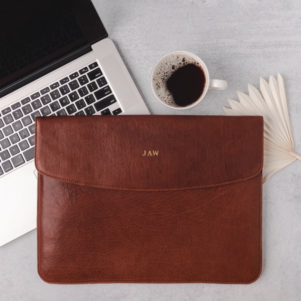 Laptop Sleeve for MacBook Pro / Air 13 / 15 / 16 inch - Leather laptop cover - Envelope sleeve  - Personalized - Monogrammed - Laptop folio