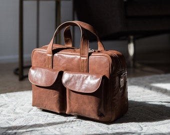 Franklin Covey Leather Brown Briefcase Laptop Bag Double 