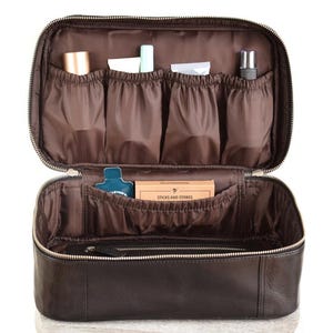 Trousse de toilette en cuir pour homme - Trousse de toilette pour homme personnalisée - Monogrammé - Cadeau de Saint-Valentin pour lui - Kit Dopp - Trousse de rasage - Pour lui
