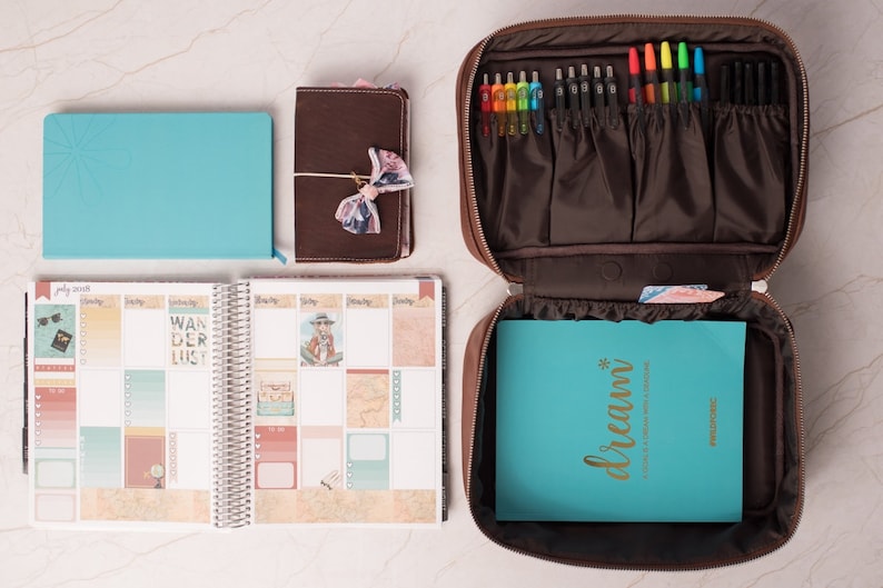 Bolsa de cuero para agenda - Accesorios para agenda - Bolsa de almacenamiento personalizada para agenda - Bolsa para guardar agenda - Estuche de cuero para agenda - Estuche para bolígrafos imagen 7