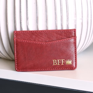 Tarjetero de piel - Minitarjetero personalizado - Estuche para tarjetas de crédito - Pequeño regalo de Navidad para un amigo - Regalo de elefante blanco - Monograma