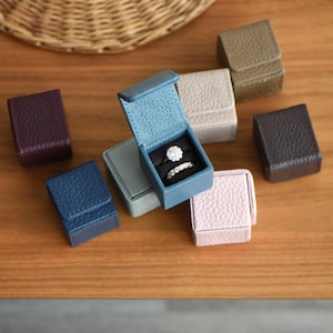 Tiny Personalized Leather Ring Box with Magnetic Flap - Wedding Engagement Ring Case - Cufflinks Box - Stud Earrings - Valentine's day gift image 11
