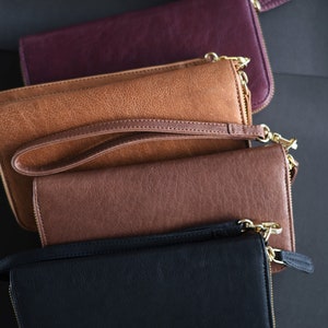 Cartera grande de piel para mujer - Cartera con correa para la muñeca - Cartera con cremallera personalizada - Regalo para el Día de la Madre - Regalo para ella - Aniversario imagen 8