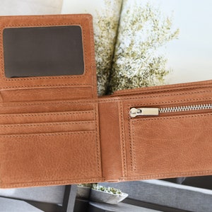 Cartera de cuero para hombre - Cartera de cuero para hombre - Cartera plegable para hombre - Tarjetero para hombre - Cartera de cuero color canela - Regalo para esposo - Regalo de aniversario