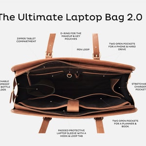 Leather briefcase women Leather laptop bag women 15 inch laptop bag Office bag women Slim leather briefcase Convertible laptop bag image 3