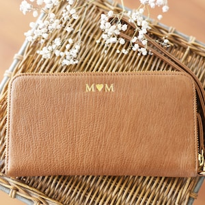 Cartera grande de piel para mujer - Cartera con correa para la muñeca - Cartera con cremallera personalizada - Regalo para el Día de la Madre - Regalo para ella - Aniversario imagen 10