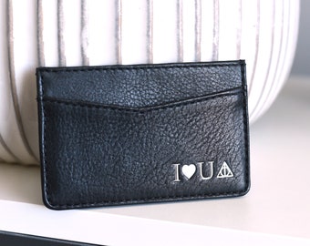 Small Personalized Leather Card Wallet – Mini Credit Card Holder Case – Slim Custom Wallet for Men & Women