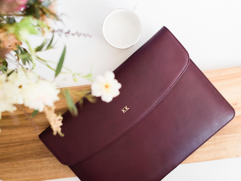 Personalized Leather Laptop Case 13 14 15 16 inch MacBook Pro / Air - Envelope Sleeve with Business Card Holder, Back Pocket & Magnets image 1
