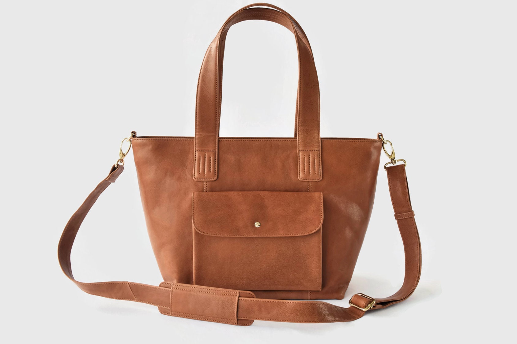 small brown leather tote bag