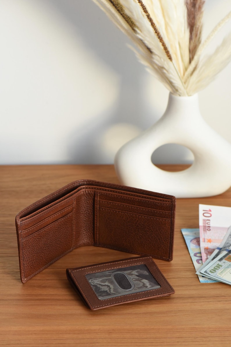 Custom Leather Wallet for Men - RFID Bifold Wallet with Optional Coin Pouch & Removable ID Flap - Personalized - Gift for Him, Dad, Husband image 8