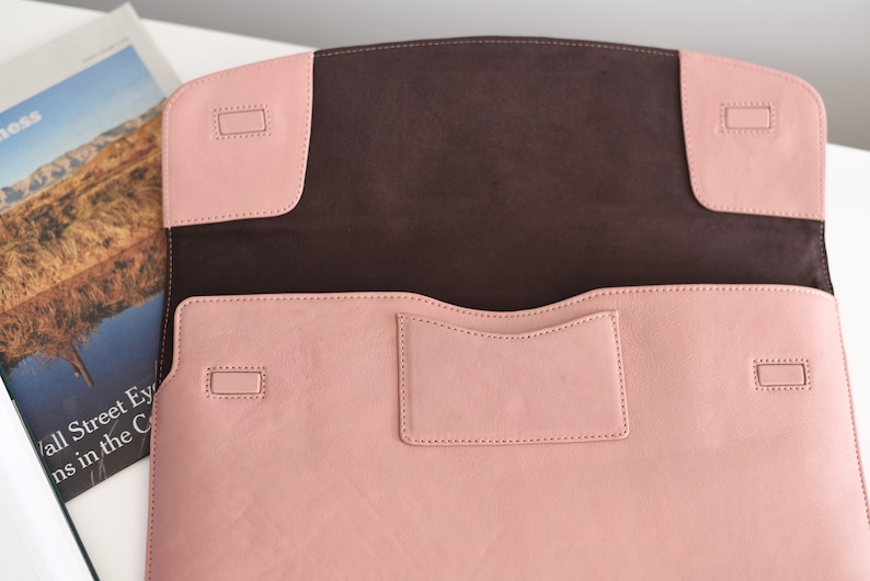 Personalized Leather Laptop Case 13 14 15 16 inch MacBook Pro / Air - Envelope Sleeve with Business Card Holder, Back Pocket & Magnets image 2