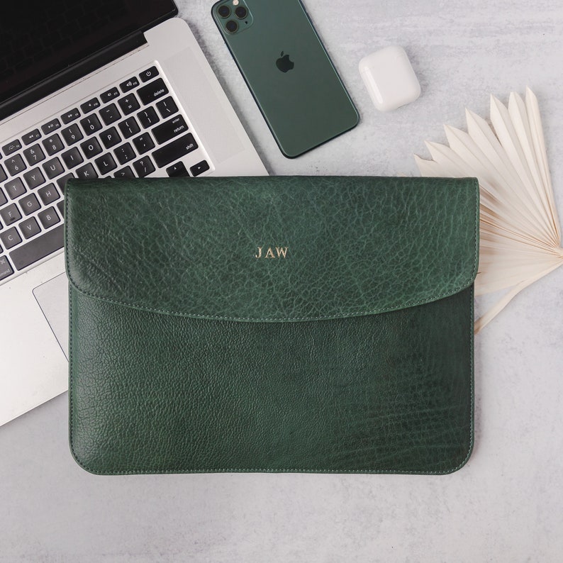 MacBook Pro 13 / new Air 13 / 14 / 15 / 16 inch sleeve Leather laptop sleeve Envelope case Personalized laptop folio Monogrammed image 3