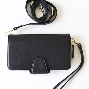 Funda para teléfono tipo bandolera - Cartera de piel para iPhone - Bolso bandolera pequeño de piel - Monedero bandolera de piel negra - Cartera de mujer - Regalo para ella
