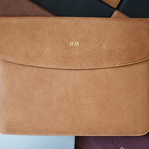Personalized Leather Laptop Case 13 14 15 16 inch MacBook Pro / Air - Envelope Sleeve with Business Card Holder, Back Pocket & Magnets image 5