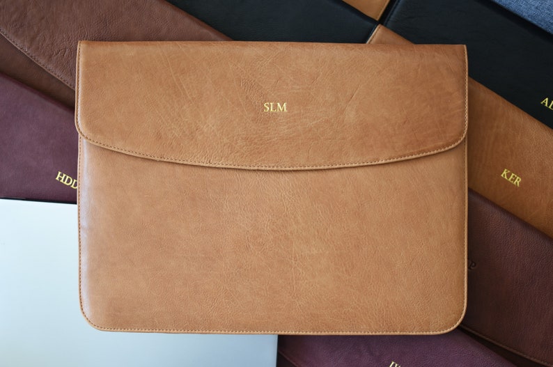 Personalized Leather Laptop Case 13 14 15 16 inch MacBook Pro / Air - Envelope Sleeve with Business Card Holder, Back Pocket & Magnets image 5