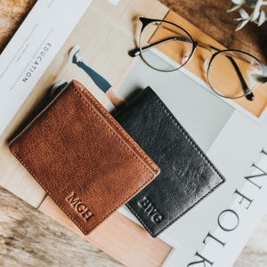 Slim card wallet men Personalized leather wallet Mens wallet bifold Brown leather wallet Monogram initials wallet Gift for dad image 3