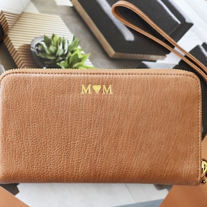 Leather wallet women Large leather wallet Monogrammed Personalized Ziparound wallet with wrist strap Clutch gift for her image 6